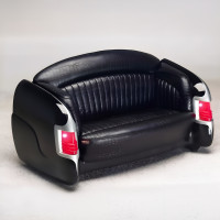 1951 Mercury-Style Black Leather Car Couch with Working Tail Lights