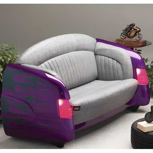 1951 Purple Mercury with Black Flames Leather Couch