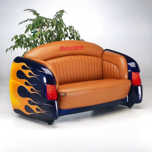 1951 Dark Blue Mercury with Flames Leather Couch