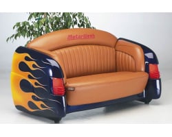 1951 Dark Blue Mercury with Flames Leather Couch
