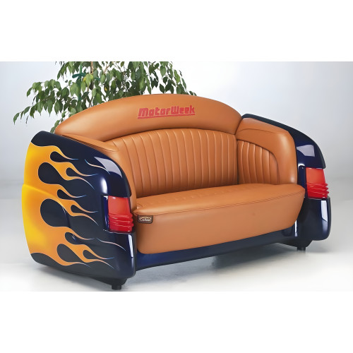 1951 Dark Blue Mercury with Flames Leather Couch