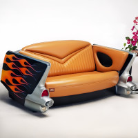 1957 Chevy Couch Custom Tailfin Fiberglass Sofa with Lights