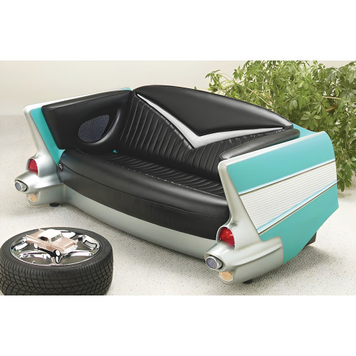 Turquoise 1957 Chevy with Black Couch