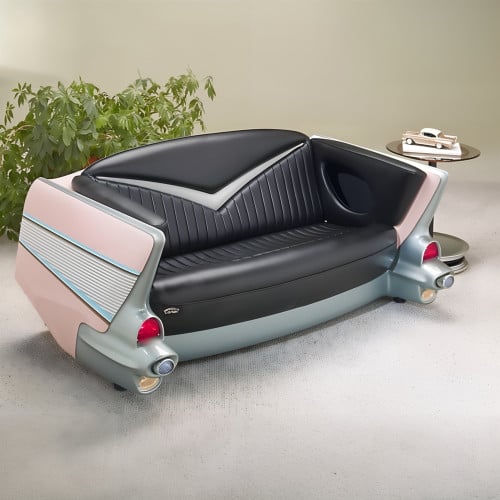 Pink 1957 Chevy with Black Couch