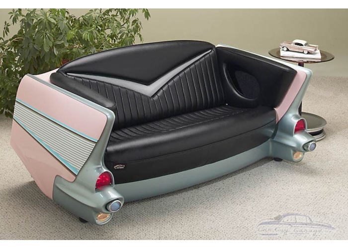 Pink 1957 Chevy with Black Couch