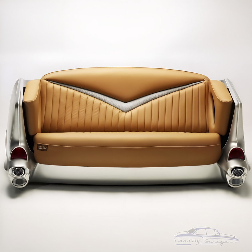 Silver 1957 Chevy with Tan Couch Silver 1957 Chevy with Tan Couch