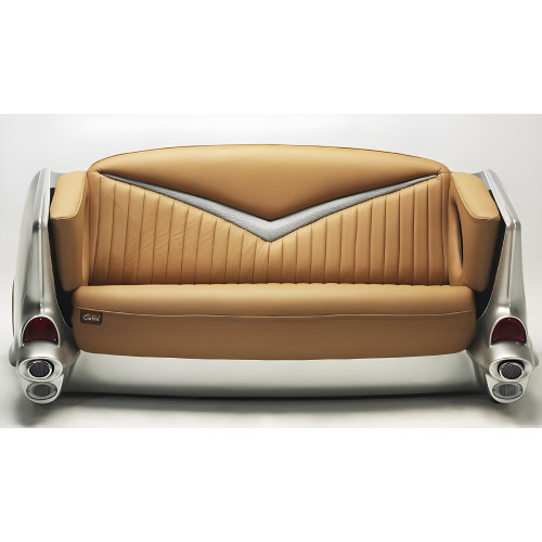 Silver 1957 Chevy with Tan Couch