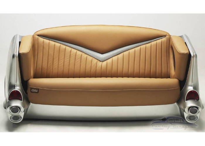 Silver 1957 Chevy with Tan Couch