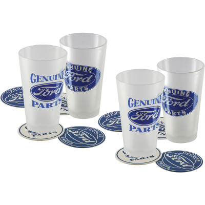 Set of 4 Ford Pint Glasses and 8 Coasters