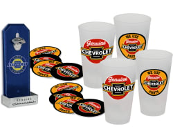Chevrolet Bottle Opener with 4 Pint Glasses and 8 Coasters