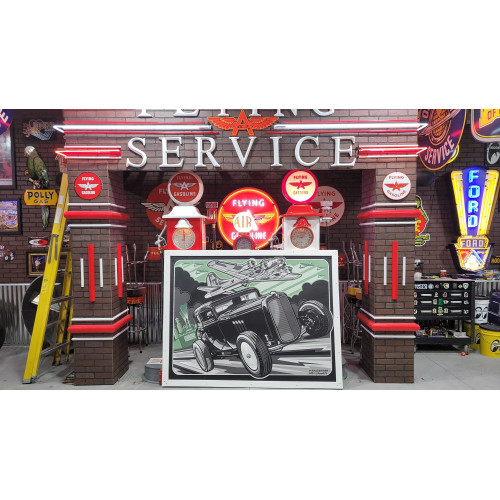 Flying A Red Background Glass Gas Pump Globe Lamp