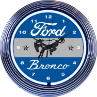 Ford Bronco Blue Neon Garage Wall Clock - 15" Round