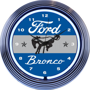 Ford Bronco Blue Neon Garage Wall Clock - 15" Round