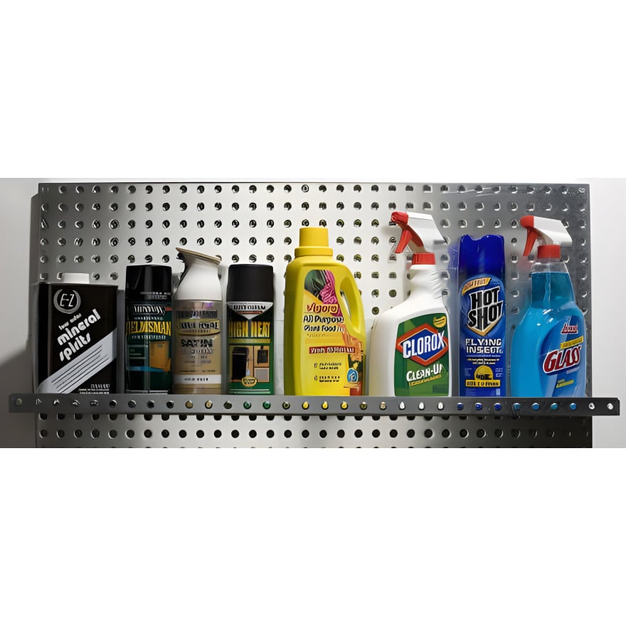Two 16 inch Galvanized Steel Pegboard Shelves Two 16 inch Galvanized Steel Pegboard Shelves