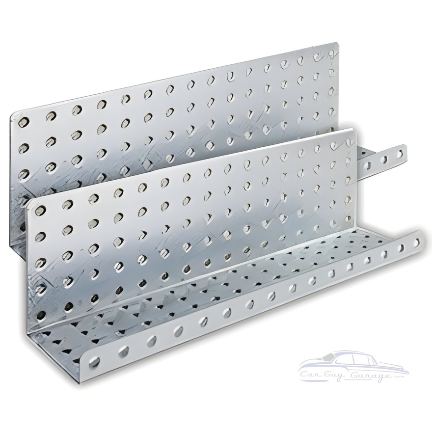 Two 16" by 5" Galvanized Steel Pegboard Shelves Two 16" by 5" Galvanized Steel Pegboard Shelves