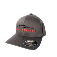 Chevy Camaro 5th Gen Silhouette Embroidered Flexfit Hat - Gray