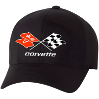 C3 Corvette Crossed Flags Embroidered Moisture-Wicking Cap - Black