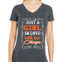 Dodge Charger Womens V-Neck Tee - Just a Girl in Love with Her Charger