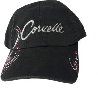 Ladies Black Corvette Script Glitter Baseball Cap