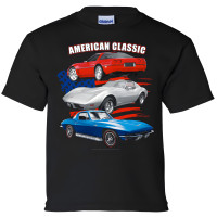 American Classic Corvette Youth T-Shirt - C2 C3 C4 Flag Graphic