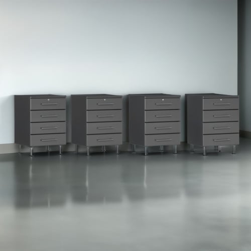 Grey Modular Set of 4 Four Drawer Base Garage Cabinets
