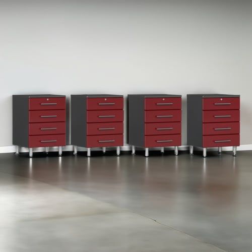Red Modular Set of 4 Four Drawer Base Garage Cabinets