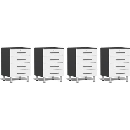 White Modular Set of 4 Four Drawer Base Garage Cabinets