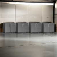 Grey Modular 4-Piece Oversized Locking Base Garage Cabinets 21in Deep