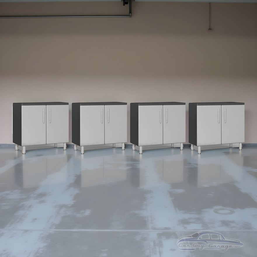 Silver Modular Set of 4 Oversized Base Garage Cabinets Silver Modular Set of 4 Oversized Base Garage Cabinets