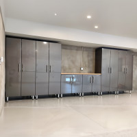 Grey Modular 7-Piece Garage Cabinet Set w/ Bamboo