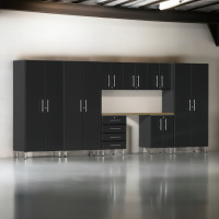 Black Modular 9-Piece Garage Storage Cabinet Set with Workbench