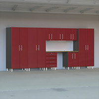 Red Modular 9-Piece Garage Storage Cabinet Set with Workbench