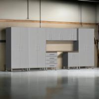 Silver Modular 9-Piece Garage Cabinet System with Workbench