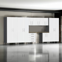 White Modular 9-Piece Garage Cabinet Set with Workbench & Wall Storage