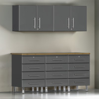 Grey Modular 6-Piece Drawer Base and Wall Cabinet Set with Bamboo Top