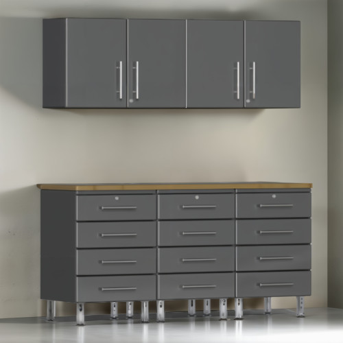 Grey Modular 6 Piece Set of Garage Cabinets of Wall Cabinets and Drawers