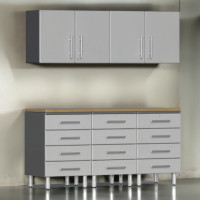 Silver Modular 6 Piece Set of Garage Cabinets of Wall Cabinets and Drawers