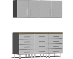 Silver Modular 6 Piece Set of Wall Cabinets and Drawers