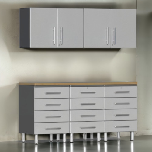 Silver Modular 6 Piece Set of Garage Cabinets of Wall Cabinets and Drawers