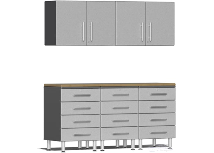 Silver Modular 6 Piece Set of Wall Cabinets and Drawers