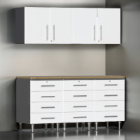 White Modular 6-Piece Garage Cabinet Set: 2 Wall, 12 Drawers, Worktop