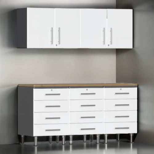 White Modular 6 Piece Set of Garage Cabinets of Wall Cabinets and Drawers
