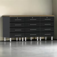 Black Modular 71 in 12-Drawer Garage Workbench with Bamboo Top