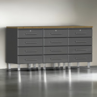Grey Modular 71 Inch Bamboo Top 12-Drawer Garage Workbench 4-Piece