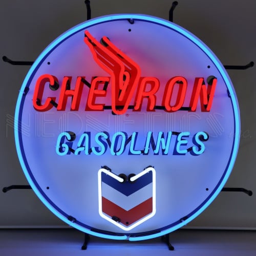 Chevron Gasolines Round Neon Sign