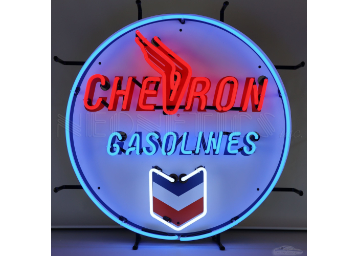 Chevron Gasolines Round Neon Sign