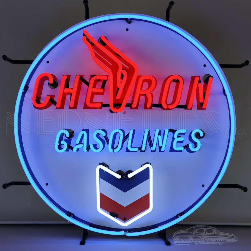 Chevron Gasolines Round Neon Sign Chevron Gasolines Round Neon Sign