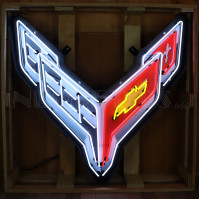 Chevrolet Corvette C8 Crossed Flags Neon Sign - 40" x 39"