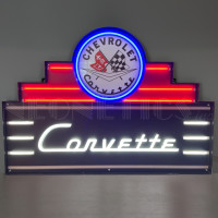 Chevrolet Corvette Art Deco Marquee LED Neon Garage Sign - 39" x 28"