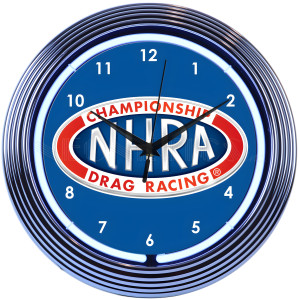 NHRA Drag Racing Blue Neon Wall Clock - 15" Round
